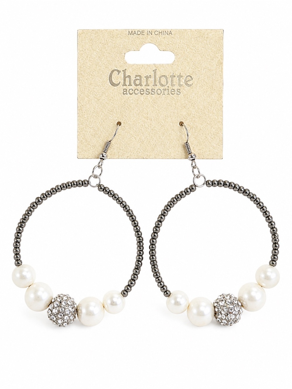 Charlotte Pearl Beaded Hoop Earrings Rhinestone Boho Coquette Glam Statement